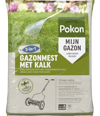 Pokon Pokon Gazonmest met Kalk - 5kg - Mest  - Geschikt voor 75m² - 120 dagen voeding