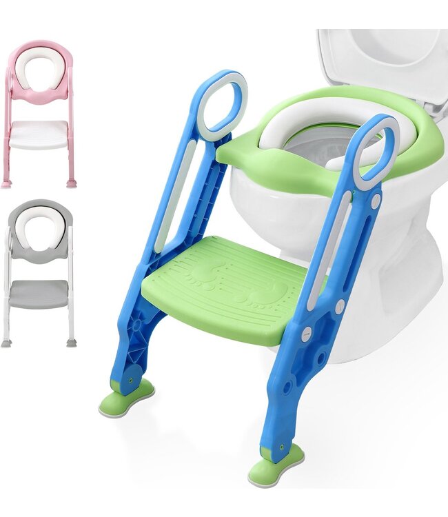 LifeGoods WC Verkleiner met Trapje - Toilettrainer met Opstapje - Potje peuter - 2 tot 7 Jaar - Groen/Blauw