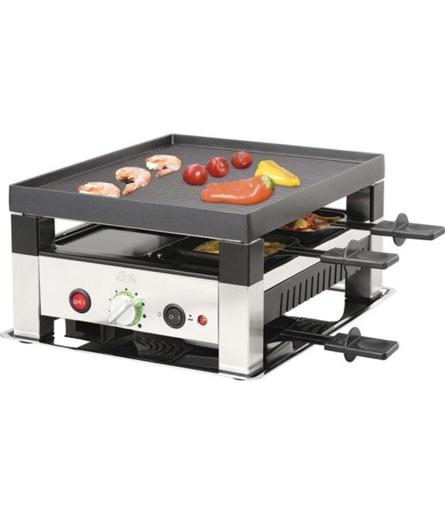 Solis 5 in 1 Table Grill for 4 791 - Gourmetstel 4 Personen - Raclette Gourmet Set - Bakplaat Gourmetten - Zilver/Zwart