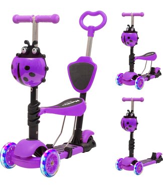 LifeGoods LifeGoods MultiRider - Kinderstep met Duwstang - 3 -8 Jaar - Jongens/Meisjes - 3 Lichtgevende Wielen - Paars