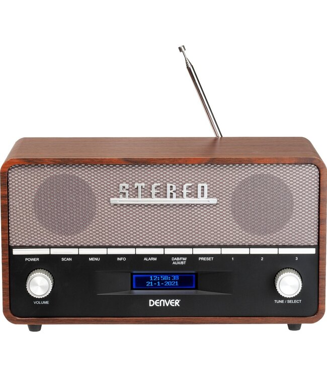 Denver DAB Radio - Retro Radio XL - DAB+/ FM Radio - Bluetooth - Dimbaar - 100W - Batterijen & Netstroom - DAB36 - Hout