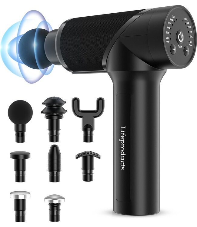 LifeProducts Massage Gun PRO - 8 Kopstukken - Zwart