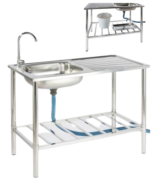 Garten Camping/Outdoor Inox tafel met gootsteen lavabo en kraan 100x77x50cm