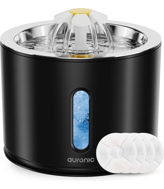 Auronic Auronic Drinkfontein  voor Katten en Honden - 2,4L - Incl. 4 Filters en 2 Borstels - Zwart