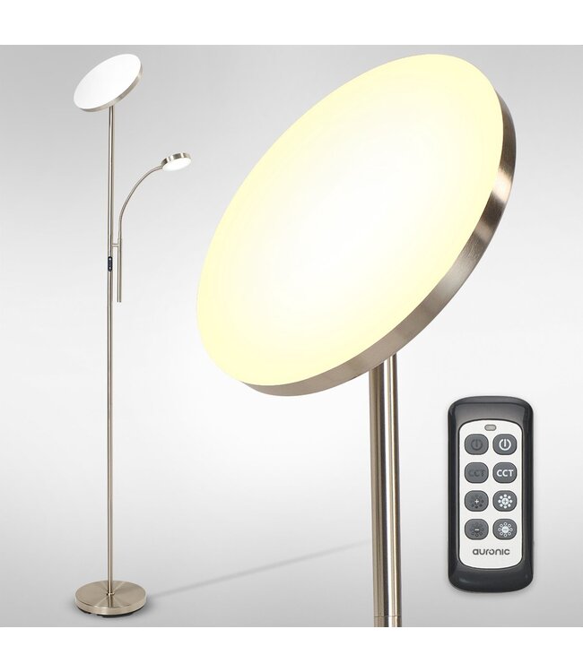 Auronic Vloerlamp - Staande Lamp Industrieel - 181cm - LED - Dimbaar en Kantelbaar - met Afstandsbediening - Geschikt voor Woonkamer - Zilver