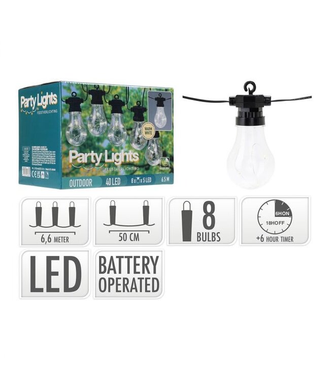 Party Lights Tuinverlichting 40 LED's 8 bollen - 6,6m - Werkt op batterijen