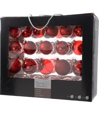 Decoris Decoris Kerstballen Glas Mix - Kerstboomversiering - Ø5-7 cm Rood 42 stuks