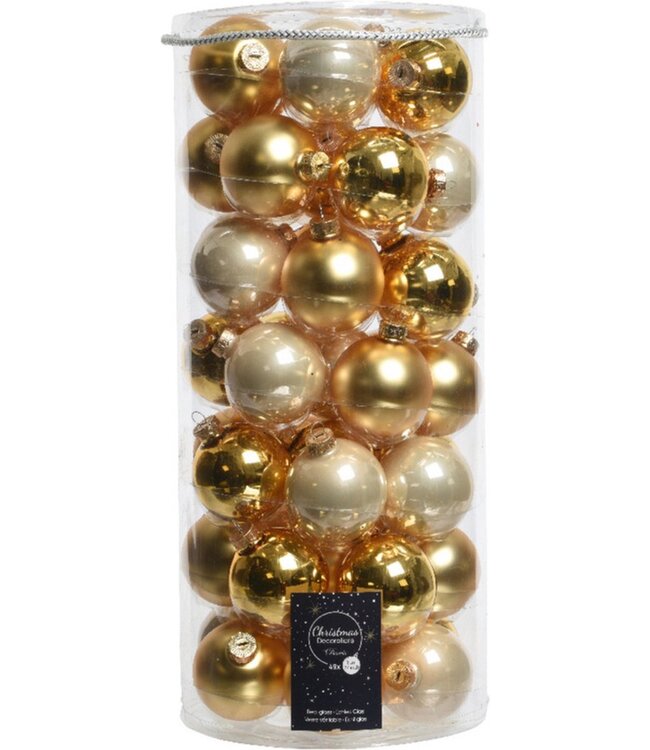 Kerstballen pakket 49x stuks kerstballen parel/goud van glas 6 cm - glans en mat - Kerstversiering