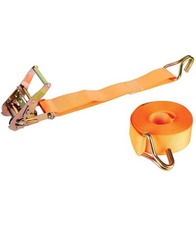 Perel Perel Spanband, tweedelig, met ratel en J-haken, voor het vastzetten van middelzware ladingen, max. 1000 kg, polyester, oranje, 9 m x 50 mm, 1 stuk
