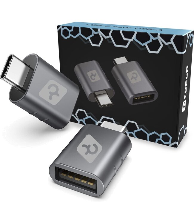 Teeco Teeco USB C naar USB A - 2 stuks – USB C to USB A – USB 3.0 – 5Gps - Thunderbolt – USB - Geschikt voor USB stick, USB hub, USB c hub - USB splitter - Aluminium – Space Grey