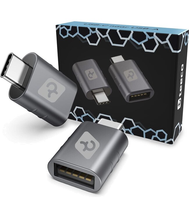 Teeco USB C naar USB A - 2 stuks – USB C to USB A – USB 3.0 – 5Gps - Thunderbolt – USB - Geschikt voor USB stick, USB hub, USB c hub - USB splitter - Aluminium – Space Grey