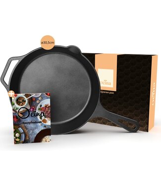 Ocina Ocina Gietijzeren pan – ø30,5cm - Skillet - Koekenpan – Hapjespan – Koekenpan inductie – Koekenpannenset - Gietijzeren pan bbq - Gietijzer