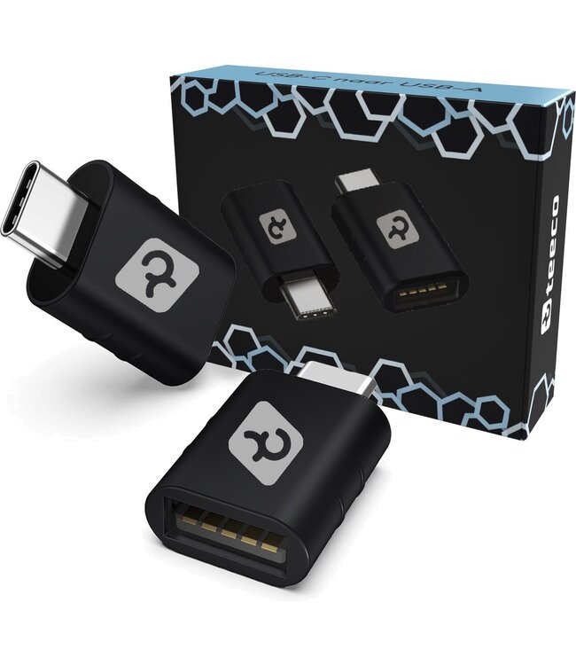 Teeco – USB C naar USB A - 2 stuks – USB C to USB A – USB 3.0 – 5Gps - Thunderbolt – USB - Geschikt voor USB stick, USB hub, USB c hub en USB splitter - Aluminium – Zwart