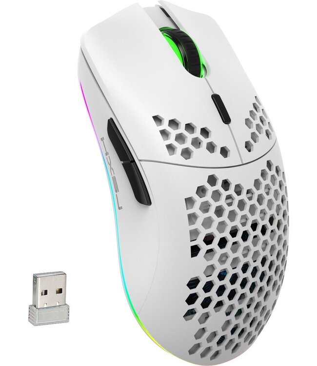 HxSJ HXSJ T66 2.4G Draadloze Gaming Muis - Computermuizen - Ultra licht - Compact Voor Onderweg - RGB Verlichting - Wit