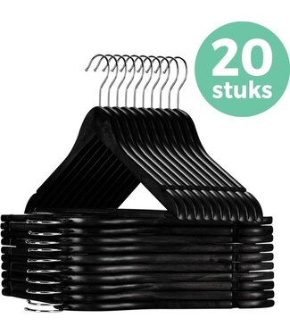 LifeGoods LifeGoods Kledinghangers - Met Broeklat - Hardhout - Zwart - 20 Stuks