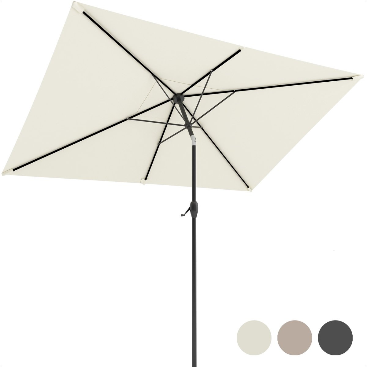 LifeGoods Parasol - 270x180cm - 30° Kantelbaar - Waterdicht - met Hoes - Crème