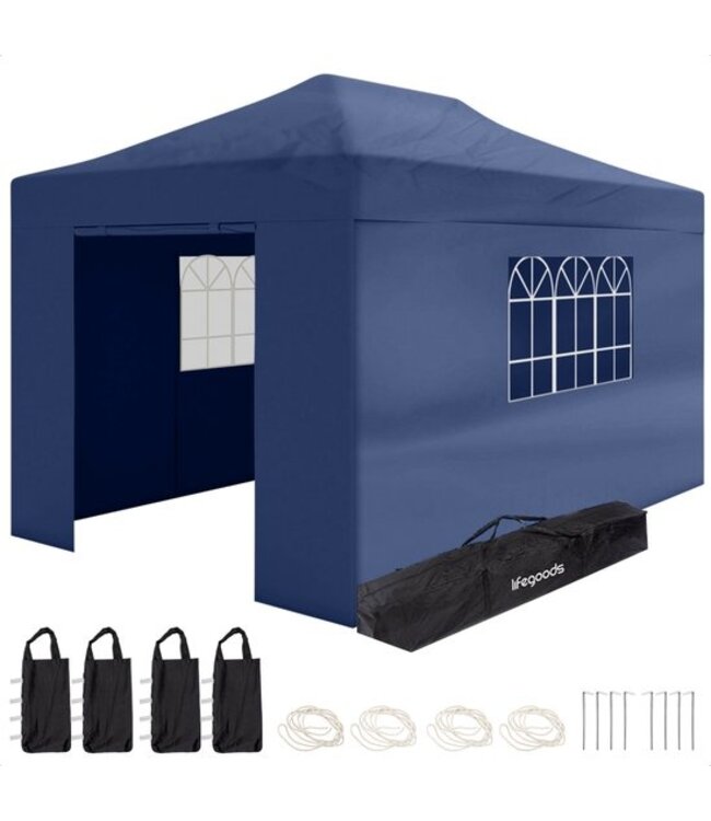 LifeGoods LifeGoods Partytent - 3x4.5m - Zijwanden - Easy Up - Donkerblauw