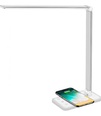 Merkloos LED Bureaulamp – Bedrade – Draadloos Opladen Voor Telefoon – Dimbaar – Opvouwbaar – Smart Touch - Qi-Technologie – Wit