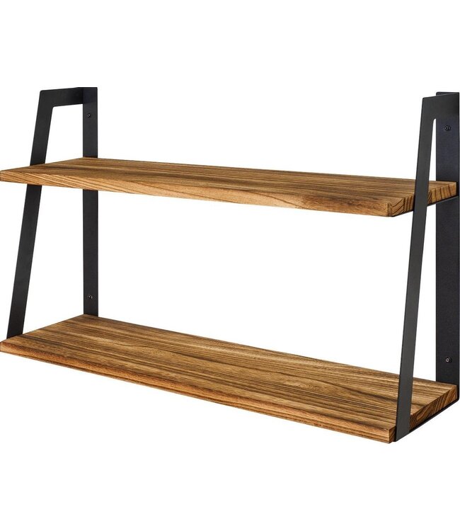 LifeGoods LifeGoods Zwevende Wandplank - 41cm - 2 Laags - Industrieel - Hout - Zwart/Bruin