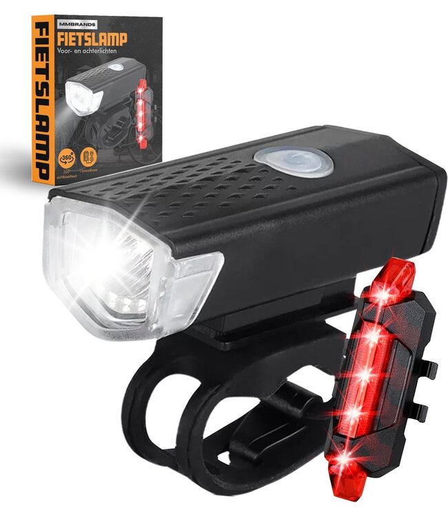 MM Brands Fietsverlichting Set - Fietslamp - Voorlicht en Achterlicht - USB Oplaadbaar - LED