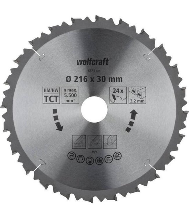 Wolfcraft HM-zaagblad 216 x 30 x 3,2 mm