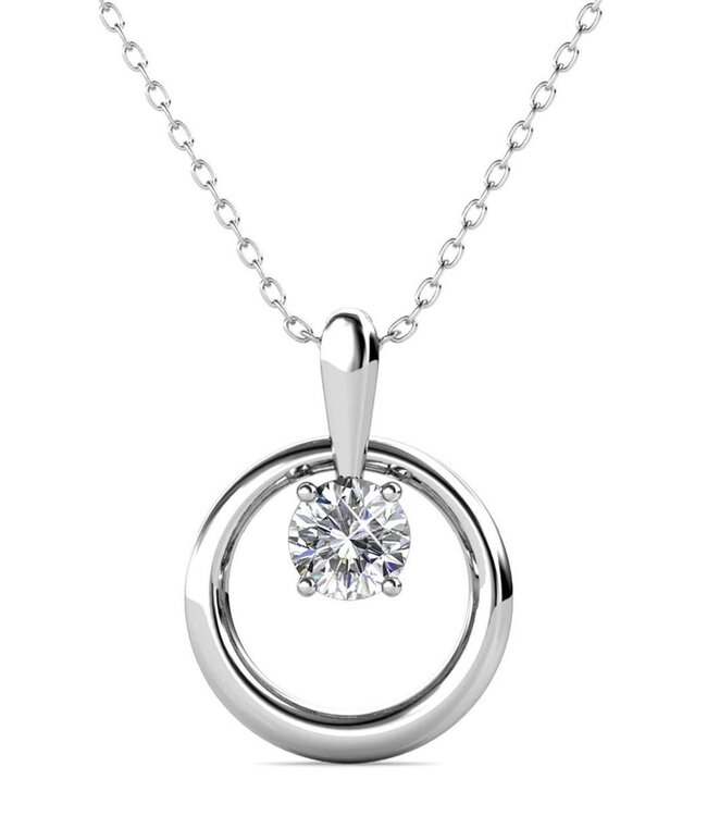 Yolora - Dames Ketting met Ronde Hanger - Kalpa Camaka Kristal - Zilverkleurig - 18K Witgoud Verguld - Exclusieve Geschenkverpakking