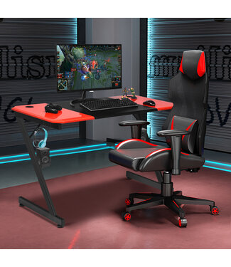 Coast Z-vormige gamingtafel computertabel pc-tabel met kopje haken van de cuphouder en pitstallen bureau zwart/rood