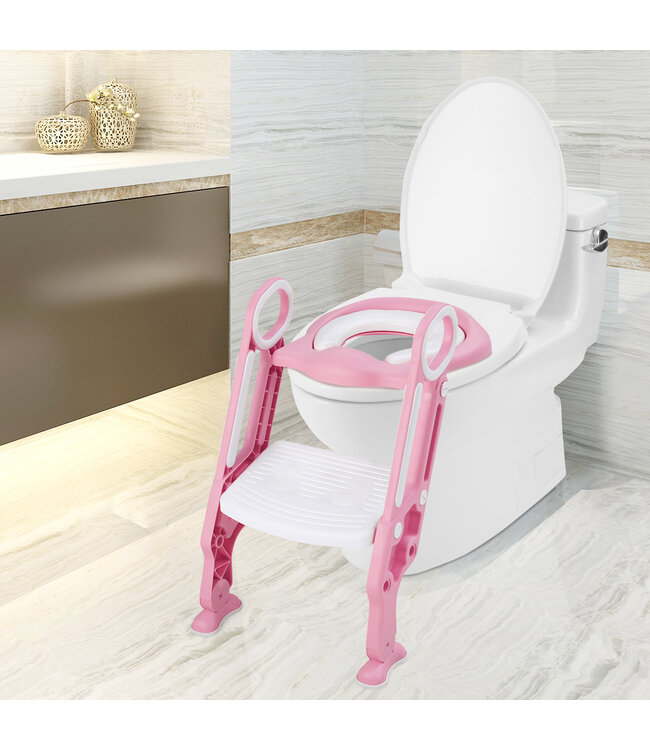 Coast Kinderen Toiletstoel Hoogte Verstelbaar Zindelijkheidstraining Toiletbril Vouwbaar toilettrainer Poze roze