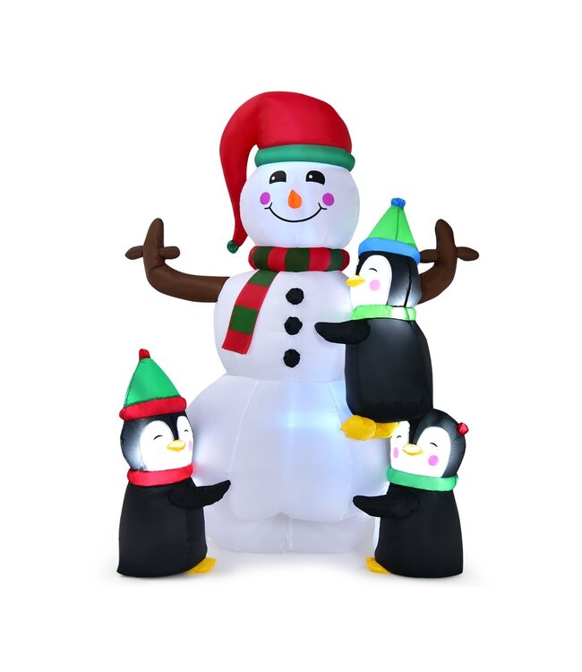 Coast opblaasbaar 180 cm hoge sneeuwpop met pinguïns snelle opblaasbare sneeuwpop -kerstdecoraties geleid