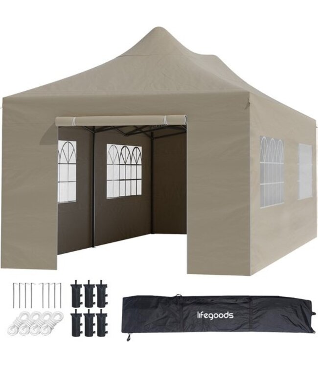 LifeGoods LifeGoods Partytent - 3x6 m - Zijwanden - Easy Up - Beige