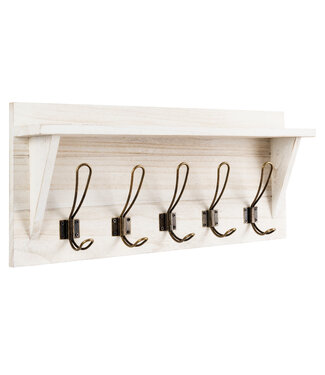 Coast Coast Wall Plank kleding Haak Strip Wandkast met 5 haken en plank 61 x 8 x 25,5 cm Wit wit