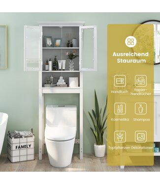 Coast Coast toiletkast met verstelbare opslag wasmachines kast met glazen deur 60 x 30 x 173 cm wit