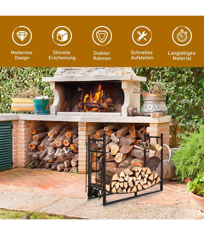 Coast Robuust Firewood Shelf & Tool Set met annulering Wood Owner & Shovel 91x33x76cm zwart