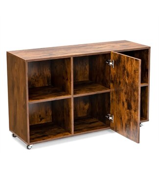 Coast Coast Houten Boekenkast met Wielen - 4 Vakken 1 Deur - 110 x 40 x 69 cm - Rustiek Bruin