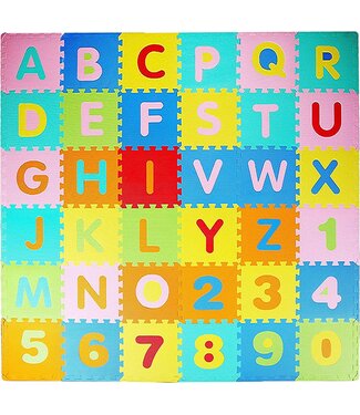 LifeGoods LifeGoods Speelmat XL - Multicolor - 36-delig Puzzel - Incl Cijfers en Letters - 180x180 cm