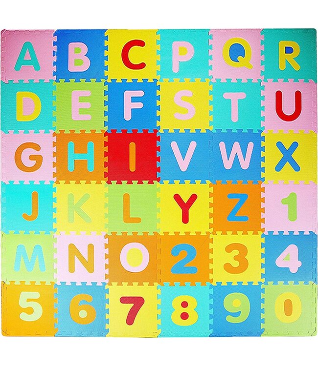 LifeGoods Speelmat XL - Multicolor - 36-delig Puzzel - Incl Cijfers en Letters - 180x180 cm