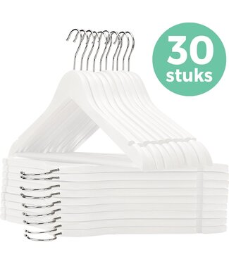 LifeGoods LifeGoods Kledinghangers - Met Broeklat - Hardhout - Wit - 30 Stuks