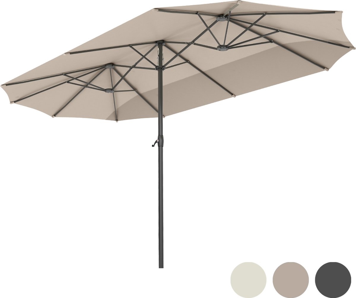 LifeGoods Dubbele Parasol - 270x460cm - tot 15 Personen - Waterdicht - met Hoes - Taupe