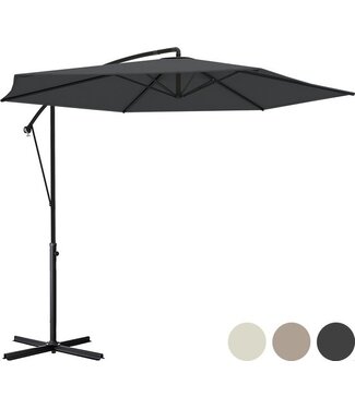 LifeGoods LifeGoods Zweefparasol - tot 8 Personen - Ø300cm - Waterdicht - met Hoes en Kruisvoet - Tuin of Strand - Donkergrijs