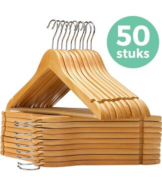 LifeGoods LifeGoods Kledinghangers - Met Broeklat - Hardhout - Natural - 50 Stuks