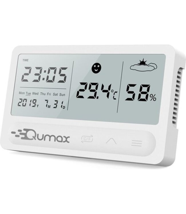 Qumax Qumax Digitale Hygrometer - Thermometer voor binnen - Luchtvochtigheidsmeter met halfjaar Accu - Wit