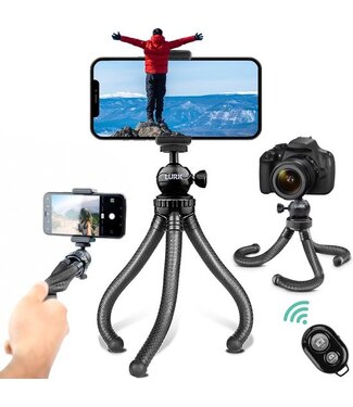 Lurk LURK® 3 in 1 Flexibele Octopus Tripod statief voor smartphone & (actie)camera - Incl. telefoonklem en bluetooth afstandsbediening  - 25 cm