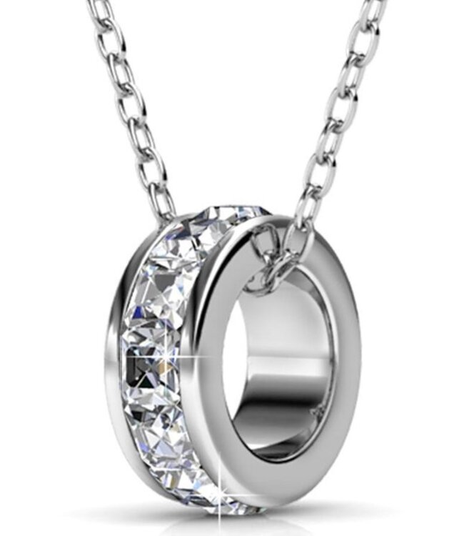 Yolora - Dames Ketting met Ring Hanger - Kalpa Camaka Kristallen - Zilverkleurig en 18K Witgoud Verguld