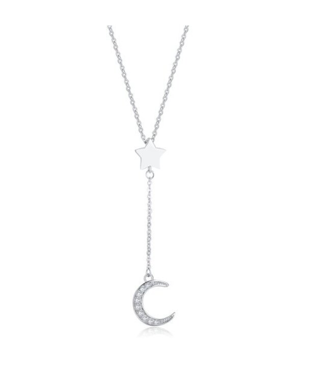 Yolora Elegance ketting met Maan Hanger en Kalpa Camaka kristallen - 18K Witgoud Verguld  - Halsketting - Sieraden