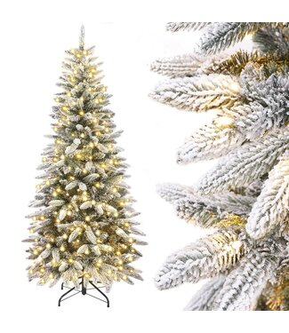 Yorbay Yorbay Smalle Kunstkerstboom Potloodvorm Met LED-verlichting en Sneeuw - 180cm