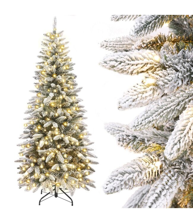 Yorbay Smalle Kunstkerstboom Potloodvorm Met LED-verlichting en Sneeuw - 180cm