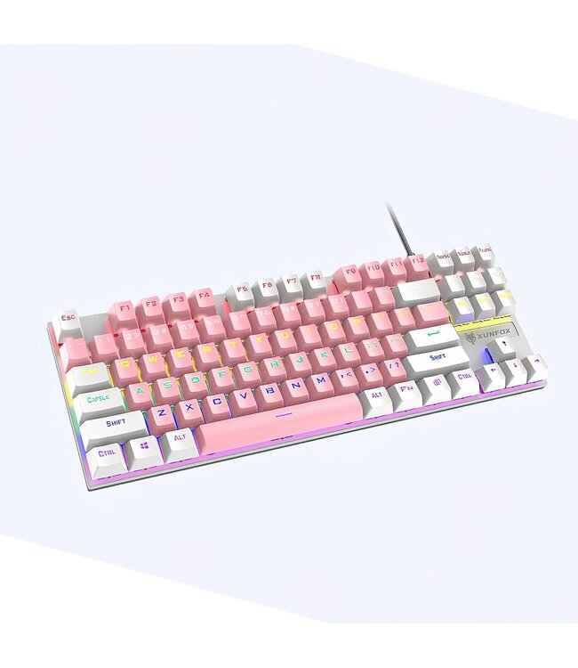 XUNFOX K80 RGB mechanisch 87keys TKL gaming toetsenbord - Windows/Mac game toetsenbord - blue switch - Mechanical Keyboard - QWERTY - anti-ghosting game toetsenborden - Roze/Wit