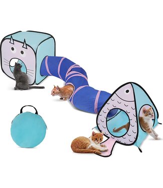 Fuegobird Fuegobird Kattentunnel - Tent+Tunnel 3 in 1 - Blauw/Roze