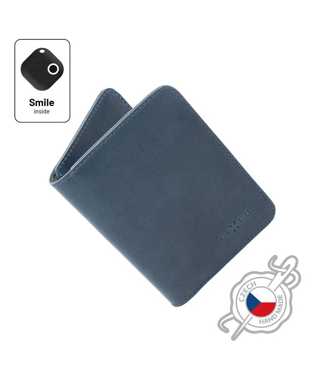 FIXED- Smile Wallet XL - portemonnee- met Smile PRO bluetooth tracker - 100% echt leer- blauw