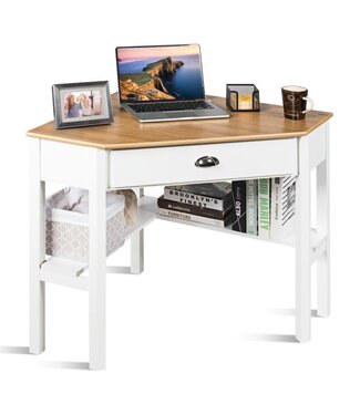 Coast Coast Hoekbureau - Computerdesk - Lade & Planken - Wit/Bruin